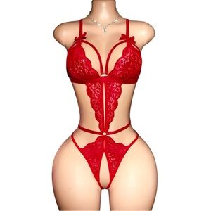 Women Lace Lingerie Crotchless Nightwear Underwear Bodysuit Babydoll Size L NWT
